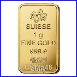 Lot of 5 1 gram Gold Bar PAMP Suisse Fortuna. 9999 Fine Gold In Sealed Assay