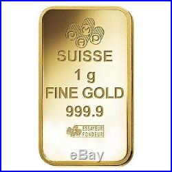 Lot of 5 1 gram Gold Bar PAMP Suisse Lady Fortuna Veriscan. 9999 Fine In Assay