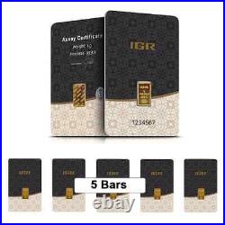 Lot of 5 1 gram Istanbul Gold Refinery (IGR) Bar. 9999 Fine (In Assay)