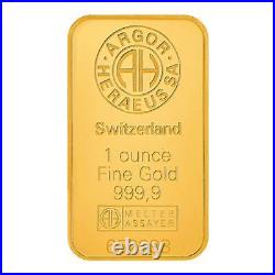 Lot of 5 1 oz Gold Bar Argor-Heraeus. 9999 Fine (In Assay)