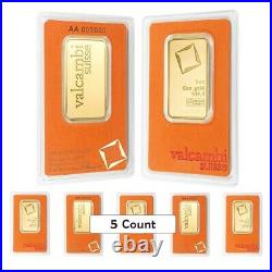 Lot of 5 1 oz Gold Bar Valcambi Suisse. 9999 Fine (In Assay)
