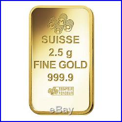 Lot of 5 2.5 gram Gold Bar PAMP Suisse Lady Fortuna Veriscan. 9999 Fine In