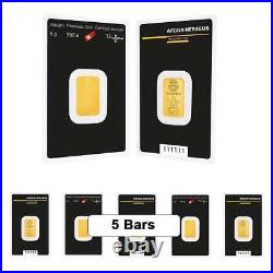 Lot of 5 5 gram Argor Heraeus Gold Bar. 9999 Fine (In Assay)
