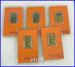 Lot of 5 Valcambi Suisse 10 Gram Gold Bars of. 9999 fine Sealed in Assay Bars