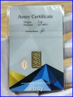 MONEY METALS SEALED 1 GRAM FINE. 999 GOLD INGOT With ASSAY CERTIFICATE #UC