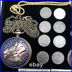 Mega Junk Drawer Lot Coins. 999 Fine Gold Bar Pocket Watch Pins Knives-C Descrip