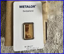 Metalor 5g Gold Bar Pure 24ct 999.99 5 gram NEW Bullion Investment Gold 24k Fine