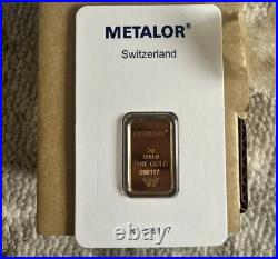Metalor 5g Gold Bar Pure 24ct 999.99 5 gram NEW Bullion Investment Gold 24k Fine