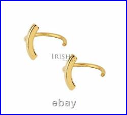 Minimalist Curved Bar Hoop Cuff Earrings 14K Solid Gold Fine Jewelry