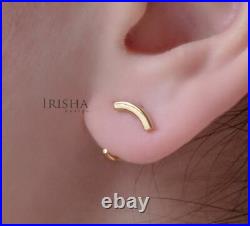 Minimalist Curved Bar Hoop Cuff Earrings 14K Solid Gold Fine Jewelry