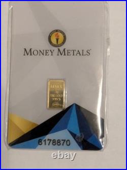 Money Metals Exchange Gold. 5 Grams. 9999 Fine Bar Sealed In Assay Coa Card