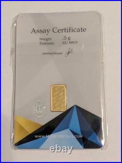 Money Metals Exchange Gold. 5 Grams. 9999 Fine Bar Sealed In Assay Coa Card