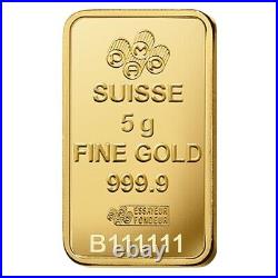NOT VERISCAN 5 gram Gold Bar PAMP Suisse Lady Fortuna. 9999 Fine (In Assay)
