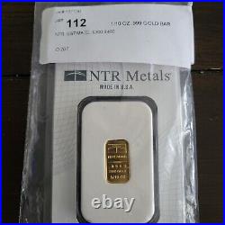 NTR Metals 1/10 Oz Gold Bar. 9999 Fine Gold Made In USA
