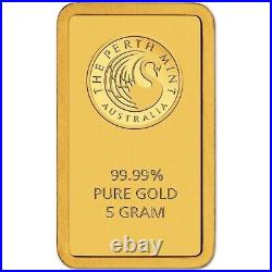 New 5 gram Gold Bar Perth Mint Australia 99.99 Fine in Assay