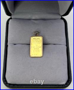 One 1 gram CREDIT SUISSE. 999 24k Fine GOLD BAR & Bezel PENDANT CHARM Vintage