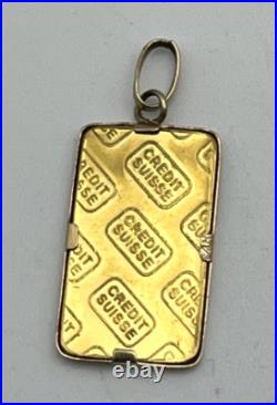 One 1 gram CREDIT SUISSE. 999 24k Fine GOLD BAR & Bezel PENDANT CHARM Vintage