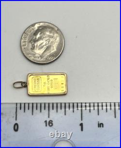 One 1 gram CREDIT SUISSE. 999 24k Fine GOLD BAR & Bezel PENDANT CHARM Vintage