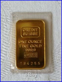 One Ounce 1oz Gold Bar. 9999 Fine Credit Suisse Bullion
