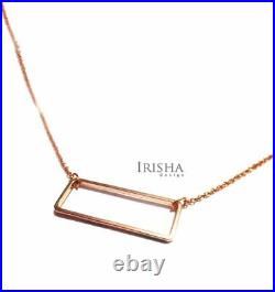Open Rectangular Bar Minimalist Pendant Necklace 14K Solid Gold