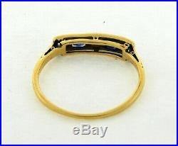 Original Art Deco Diamonds Sapphires Platinum 18K Gold Bar Ring