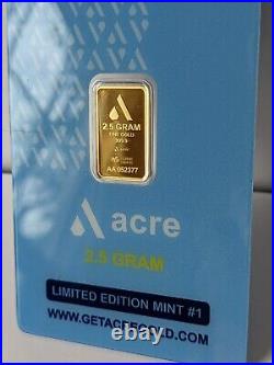 PAMP 2.5 Gram Gold Bar Acre 2.5 Gram 999.9 Fine Gold Bar-Sealed and Certified