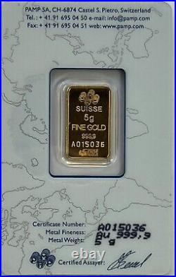 PAMP Fortuna 5 gram. 9999 Fine Gold Bar, Sealed # AO15036