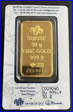 PAMP SUISSE 50g 999.9 FINE GOLD BAR