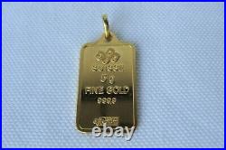 PAMP SUISSE 5 GRAM LADY FORTUNA PENDANT BAR 24K 999.9 FINE with750 18K GOLD BAIL