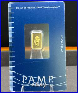 PAMP Suisse 1 Gram. 9999 Fine Gold Rose Bar Sealed In Assay