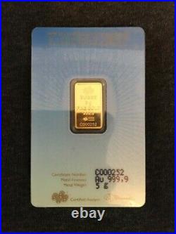 PAMP Suisse 5 gram Gold Bar Romanesque Cross 999.9 Fine Sealed Assay Beautiful