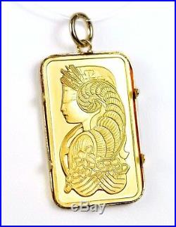 PAMP Suisse 5g 999.9 Fine Gold Bar in 14k Yellow Gold Charm Pendant Bezel