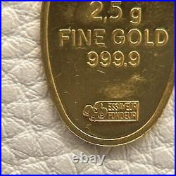 PAMP Suisse. 999 Fine Gold Pendant Fine Yellow Gold 2.5 Gram 1 Bar Essayer 24kt