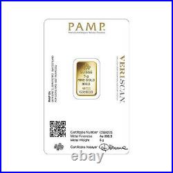 PAMP Suisse Fortuna 5 gram. 999 Fine Gold Bar SEALED IN VERISCAN ASSAY CARD