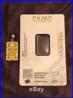 PAMP Suisse Lady Fortuna 24k. 9999 Fine 5 Gram Gold Bar in 14k Bezel Pendant