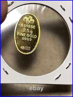 PAMP Suisse Lady Fortuna 2.5 Gram. 999 Fine Gold Oval Holo Bar Vintage Scarce