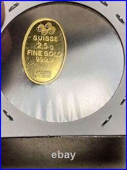 PAMP Suisse Lady Fortuna 2.5 Gram. 999 Fine Gold Oval Holo Bar Vintage Scarce