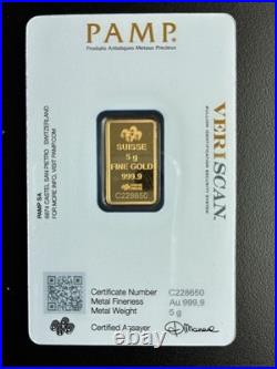 PAMP Suisse Lady Fortuna Veriscan 5G. 9999 Fine Gold Bar Sealed in Assay PAMP Suisse Lady Fortuna Veriscan 5G. 9999 Fine Gold Bar Sealed in Assay