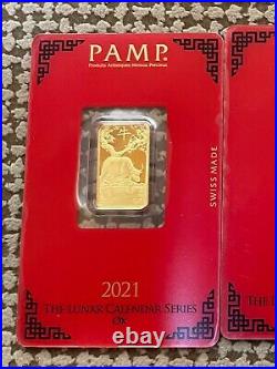 Pamp Suisse 5 Gram. 9999 Fine Gold Ox Lunar Bar, Lunar Calendar Series
