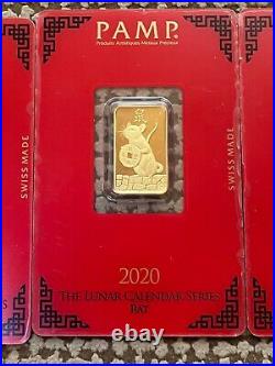 Pamp Suisse 5 Gram. 9999 Fine Gold Rat Lunar Bar, Lunar Calendar Series
