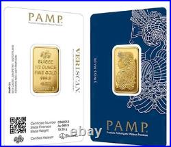 Pamp Suisse Lady Fortuna 1/2 OZ Fine Gold. 9999 Fine Gold Bar Sealed