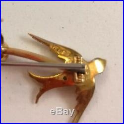 Pretty Antique Victorian 15ct Gold Two Swallow Bird Bar Brooch Pin Vintage A&W