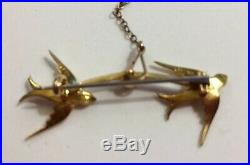 Pretty Antique Victorian 15ct Gold Two Swallow Bird Bar Brooch Pin Vintage A&W