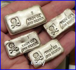 Prospector Gold and Gems 5 oz Lot. 999 Fine Silver! SKULL N BONES 5oz Lot