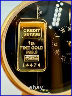 Pure 1G Fine Gold Bar Credit Suisse Display Gold Plated Watch Black Dial Quartz