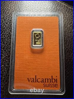 RARE 1 gram Fine Gold Bar Valcambi 999.9 Credit Suisse 24 carrot certified