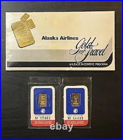 RARE Alaska Airlines Engelhard 1 Gram Fine Gold. 9999 Bars withAssay x2