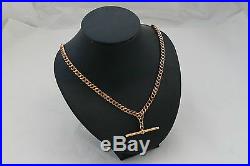 RARE EDWARDIAN HM 9ct SOLID GOLD ALBERT NECKLACE with T Bar 28.4g