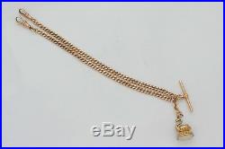 RARE VICTORIAN HM 9ct SOLID GOLD ALBERT NECKLACE with T Bar AND SWAN FOB 35.5 g