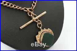RARE VICTORIAN HM 9ct SOLID ROSE GOLD ALBERT NECKLACE with T Bar & BLOODSTONE